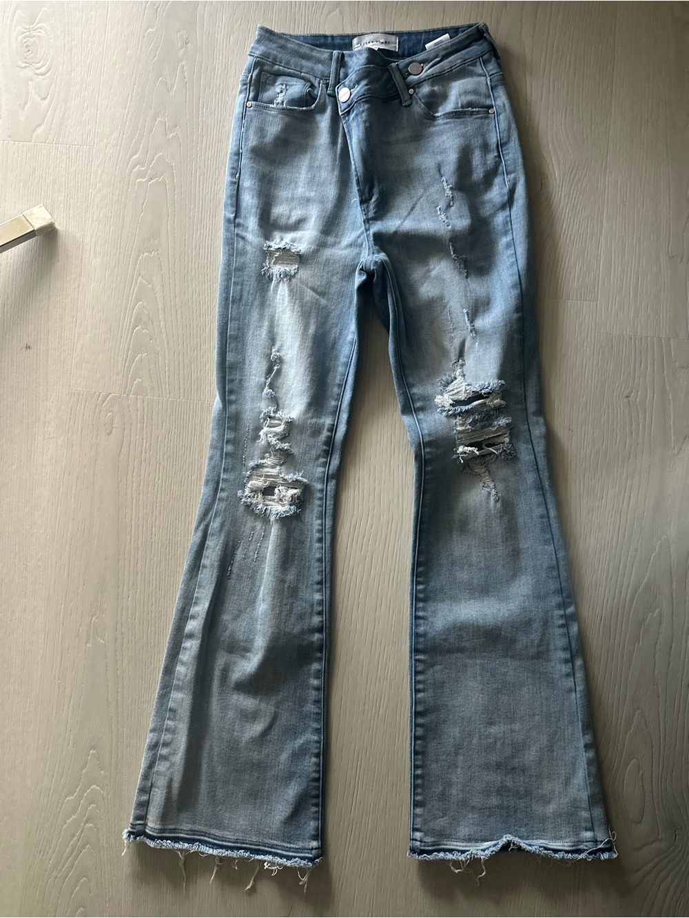 Risen Jeans Light Blue Distressed Flare Jeans - Women's